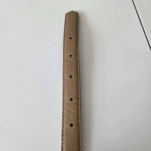 Vtg 90s 33"-37" Waist Womens Belt Light Brown Leather Thin Skinny Gold Buckle - Picture 3 of 7